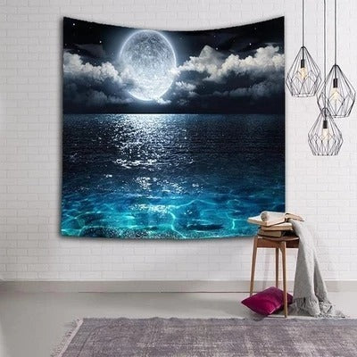 The Moon at Night Reflection, Wall Tapestry