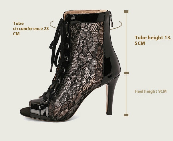 Mesh Lace Patent Leather Boots