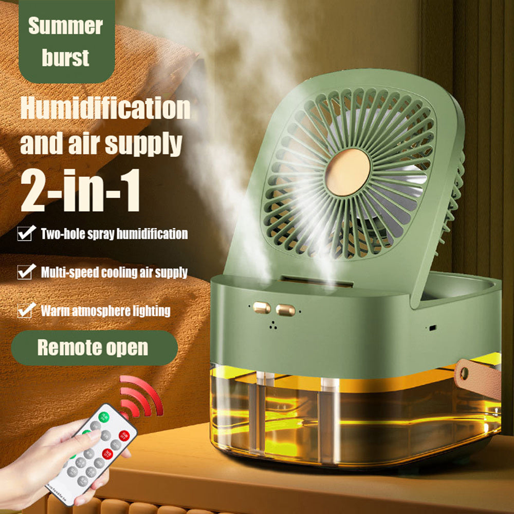 Humidifying Spray Fan Desktop with Remote Control Timing, USB Charging.