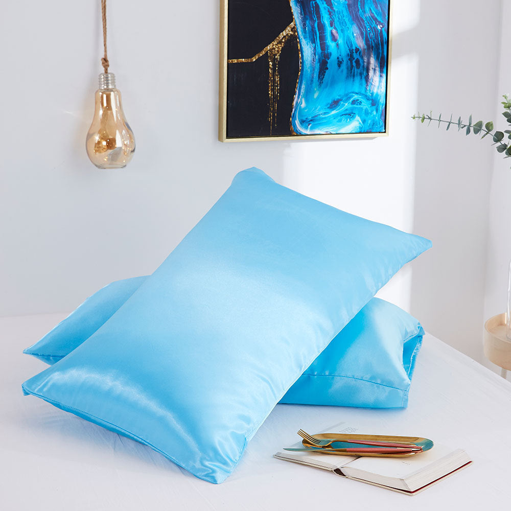 Artificial Silk, Smooth Polyester Fiber, Two Pillowcase, Variety Colors and Sizes.  Perfect Senior Gift.