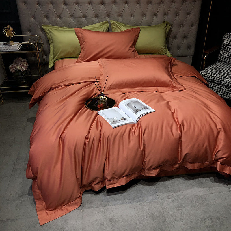 Satin/Cotton, Solid, 4-Piece Bed Set