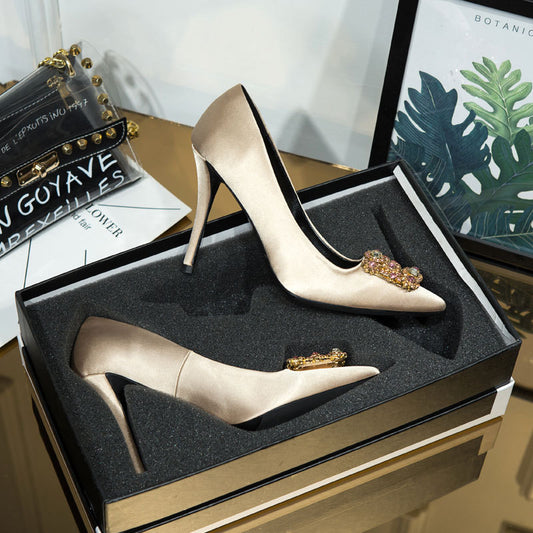 Satin High Heel Pointed Shoes