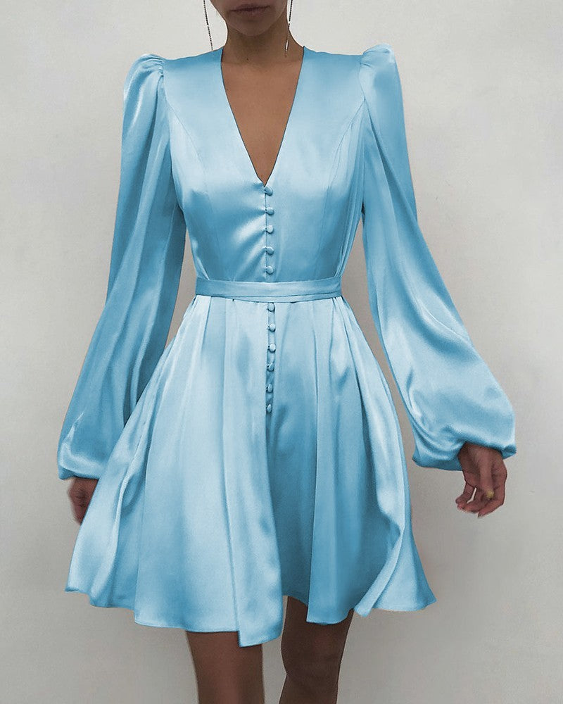 Satin V-Neck Flowing Dress