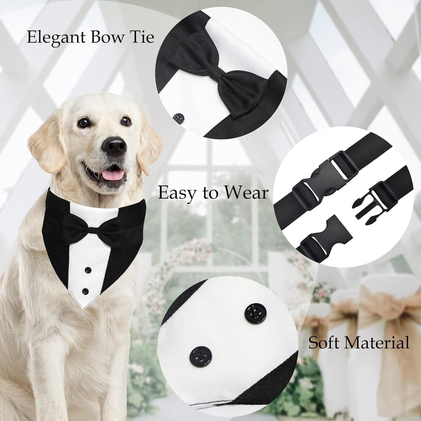 Tuxedo Suit With Bow Tie And Bandana For Dogs