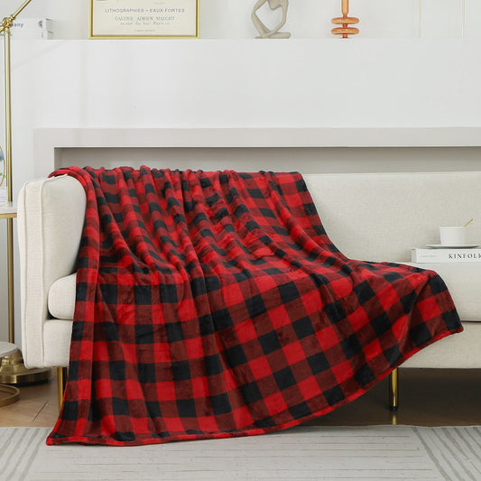 Flannel Red Plaid Blanket, Double-sided Classic