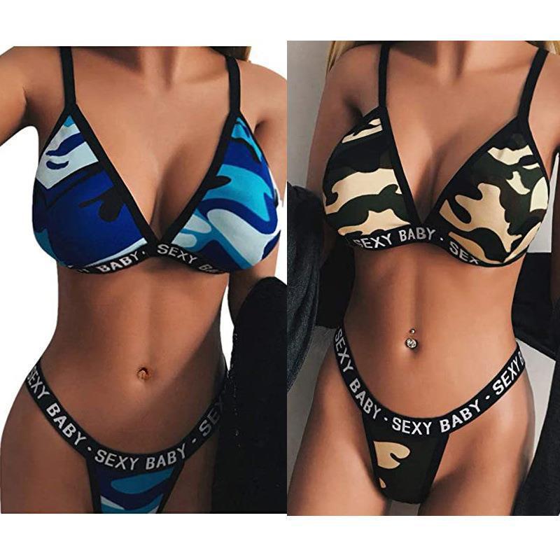 Women Camouflage Bikini and Bra Underwear Sets