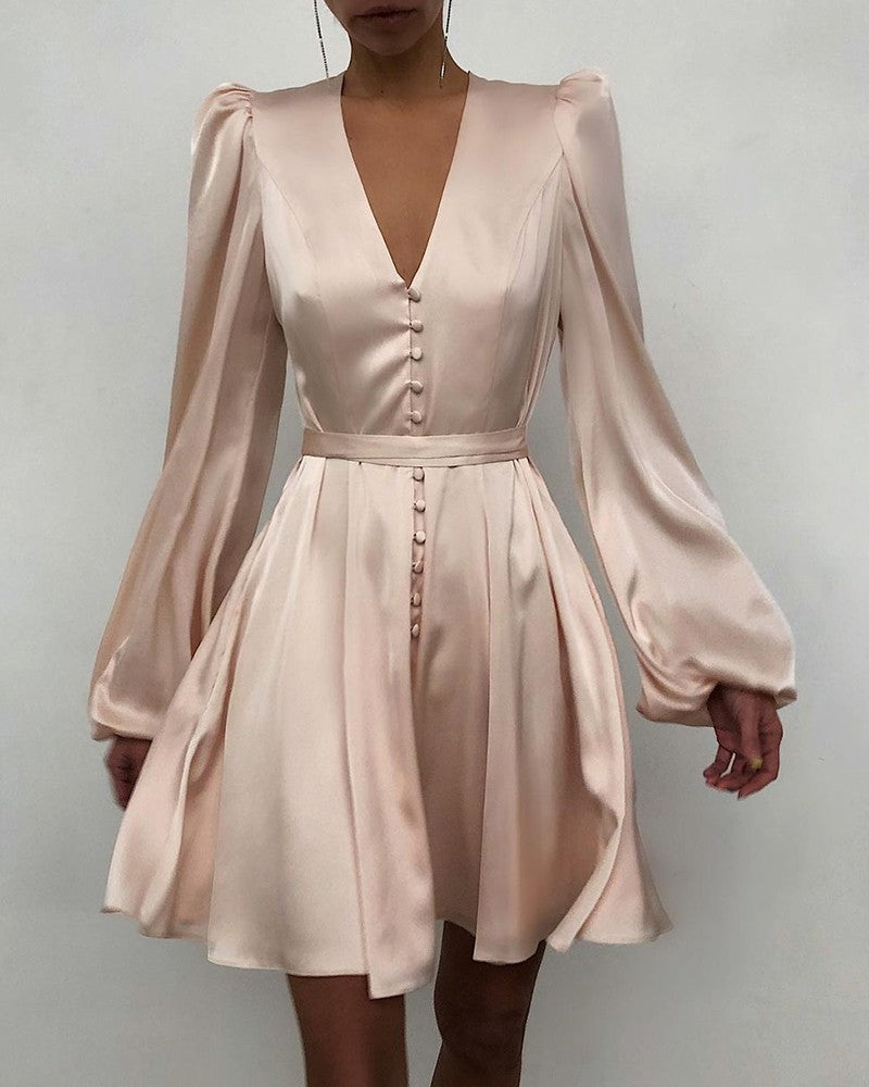 Satin V-Neck Flowing Dress