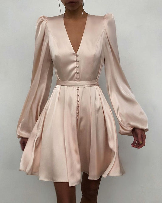 Satin V-Neck Flowing Dress