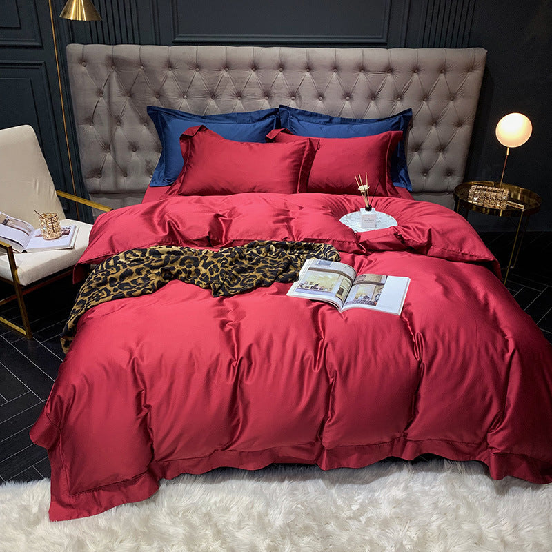 Satin/Cotton, Solid, 4-Piece Bed Set