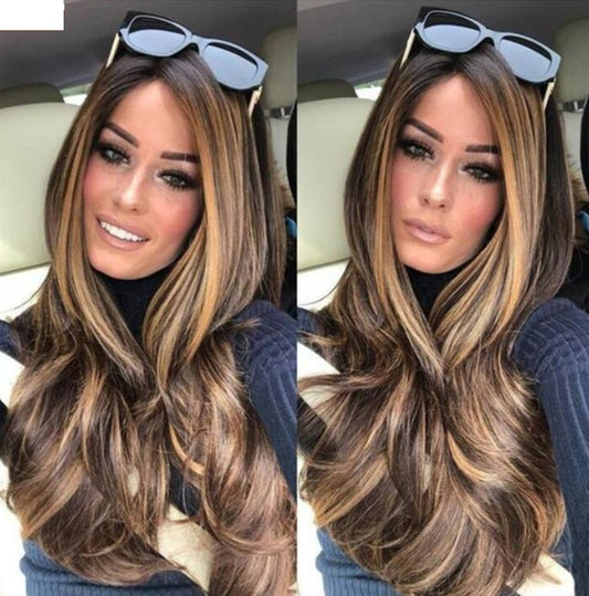 Beautiful Multi-Blonde, Brunette Mix Color Waves,  Long Hair