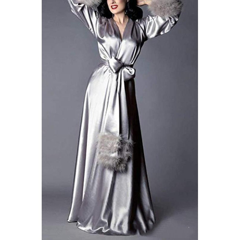 Elegant Pajama Robe With Feathers