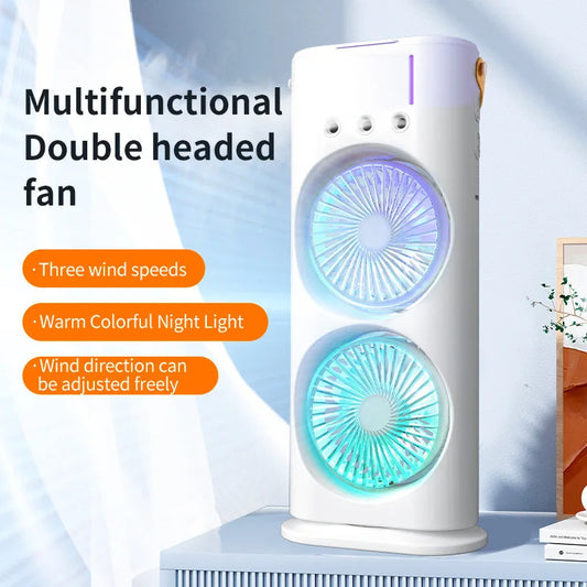Double Spray Fan, Portable Humidifier Fan, LED Lights, Household Small Air Cooler Hydrocooling Portable Air Adjustment