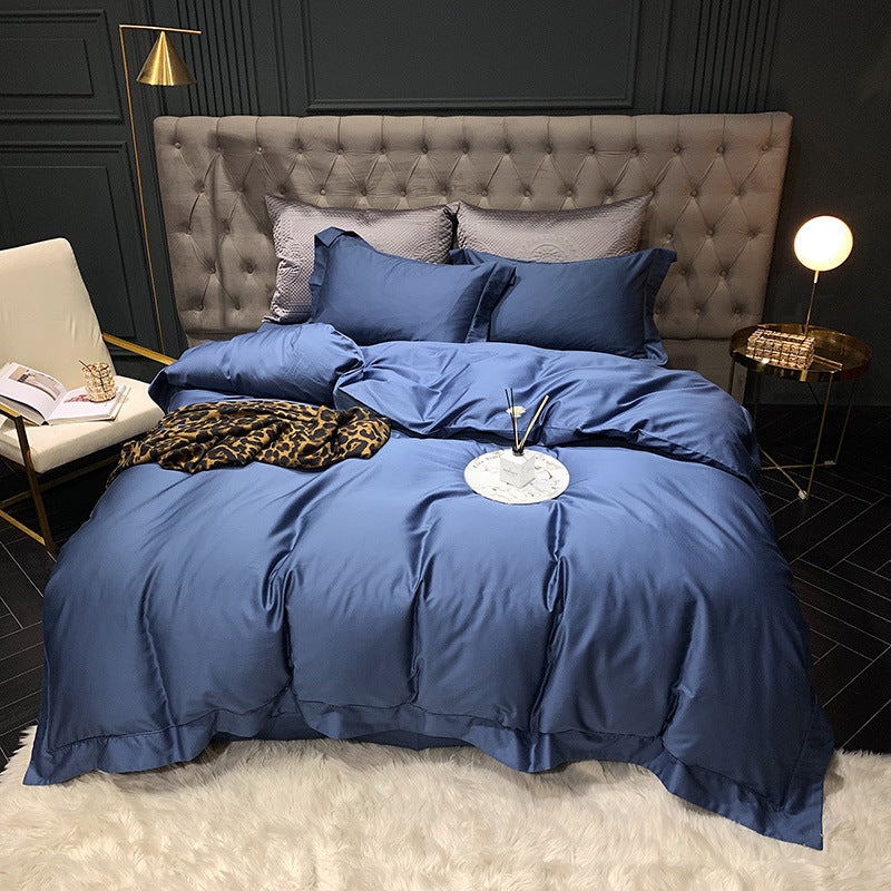 Satin/Cotton, Solid, 4-Piece Bed Set