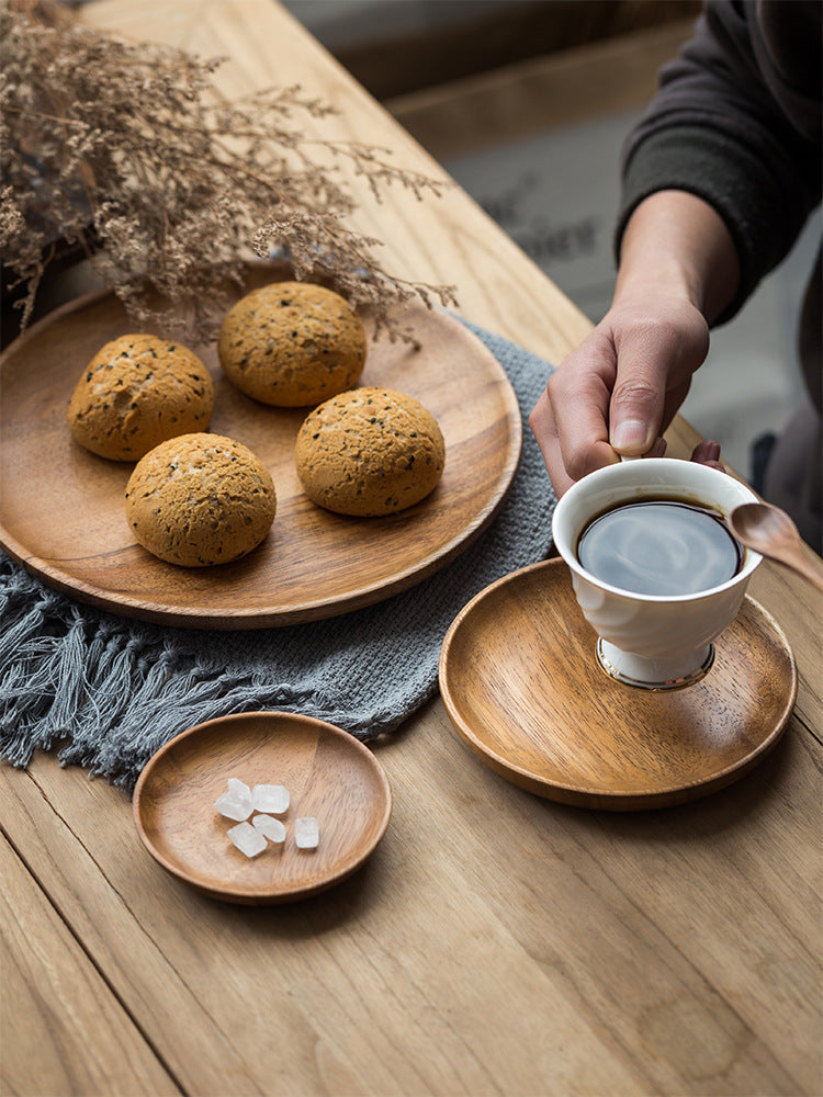 Natural Wood Serving Platter Dishes, Round, Walnut Wood Dishes