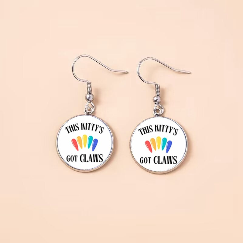 Punk Wednesday Stainless Steel, Glass Dome, Dangle Earrings