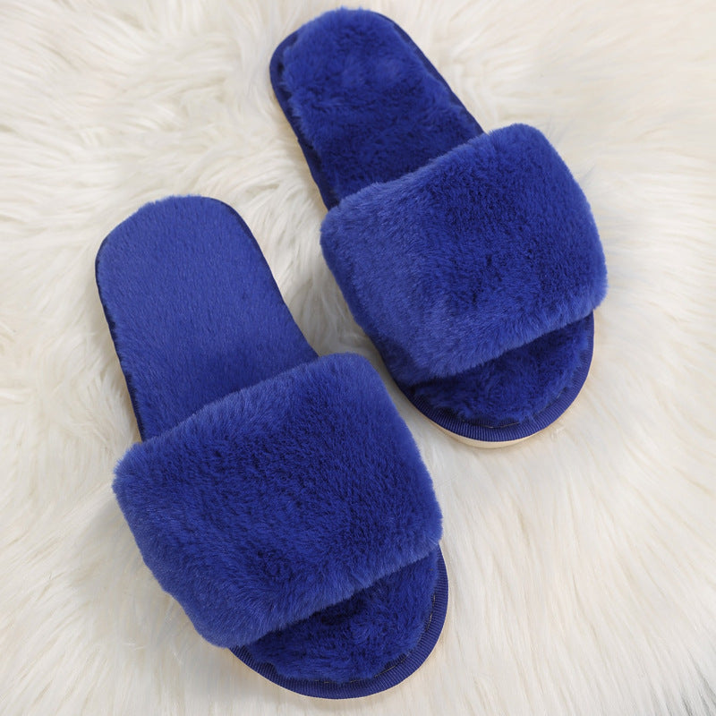 Fluffy, Plush Slippers, Flat, Cotton.