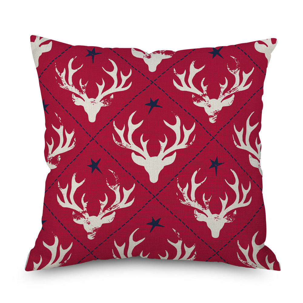 Wilderness High Country Decor,  Linen Pillow Cover, Plaid, Stars, Holiday, Deer.