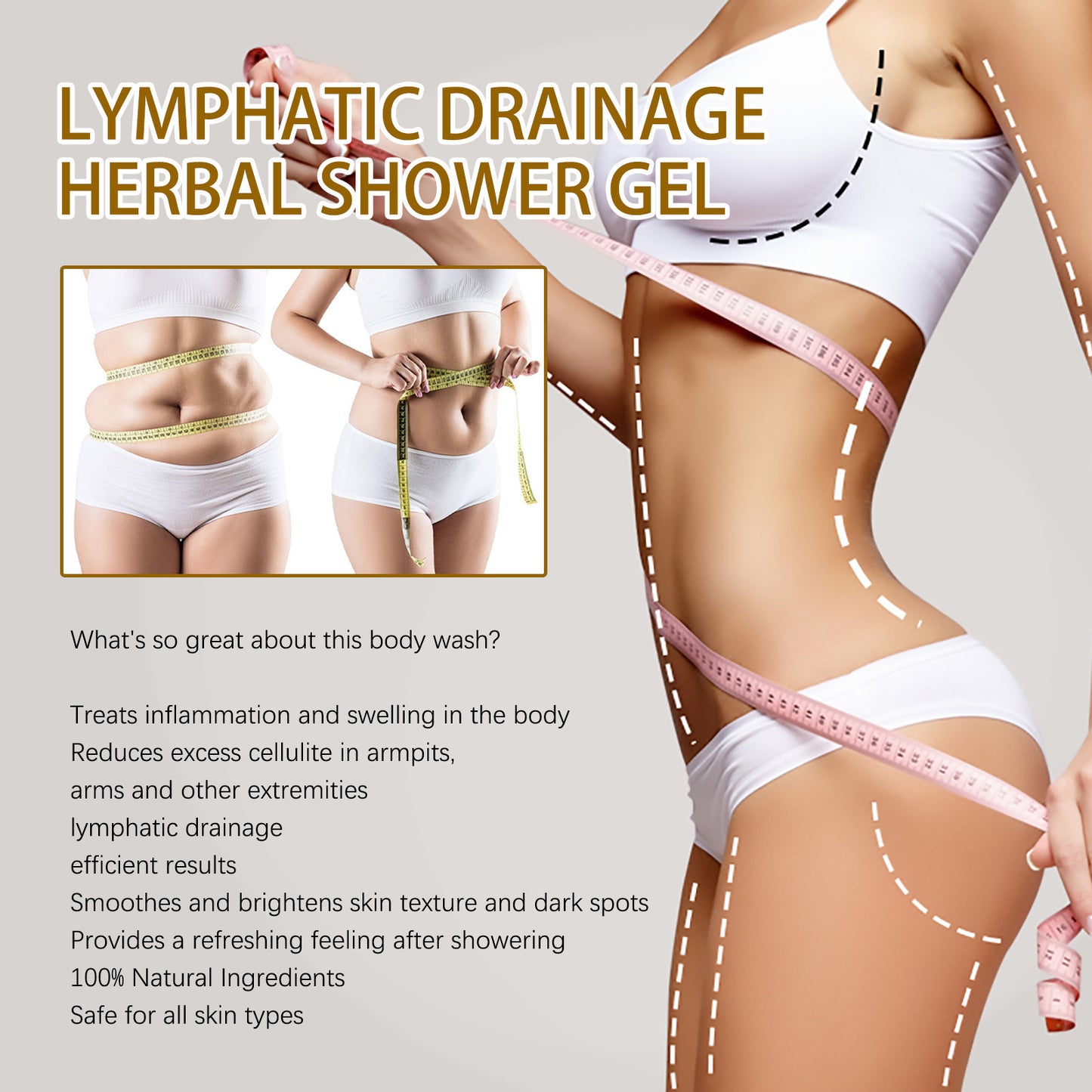Body Shaping Shower Gel with Ginger.  Lymph Slimming Gel.