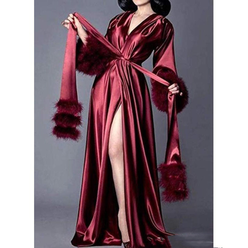 Elegant Pajama Robe With Feathers