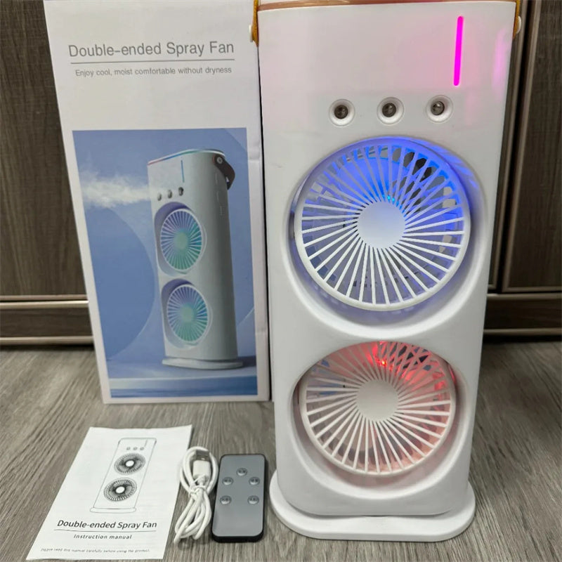 Double Spray Fan, Portable Humidifier Fan, LED Lights, Household Small Air Cooler Hydrocooling Portable Air Adjustment