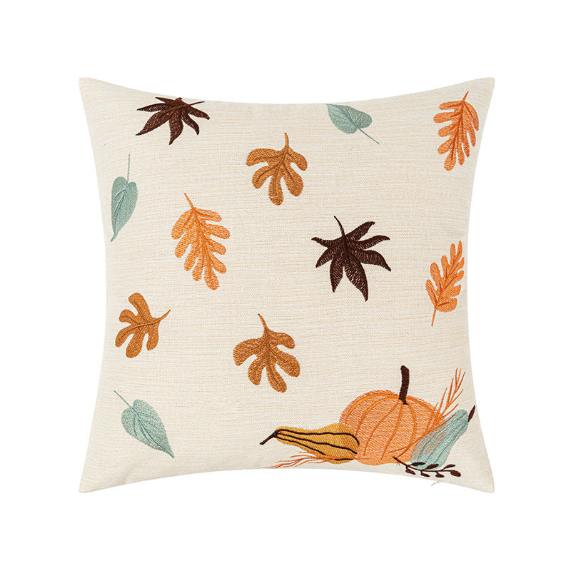 Autumn Maple Leaf, Pumpkin Embroidered Pillowcase