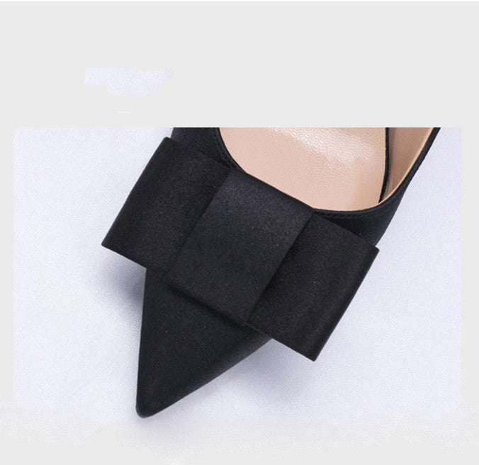 Bow Tie Black Satin Pointed Stiletto Heels