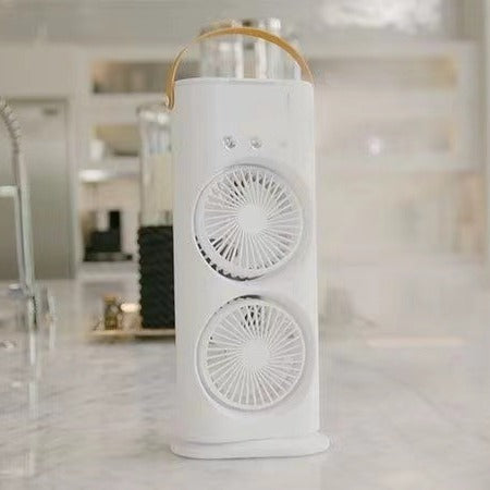 Double Spray Fan, Portable Humidifier Fan, LED Lights, Household Small Air Cooler Hydrocooling Portable Air Adjustment