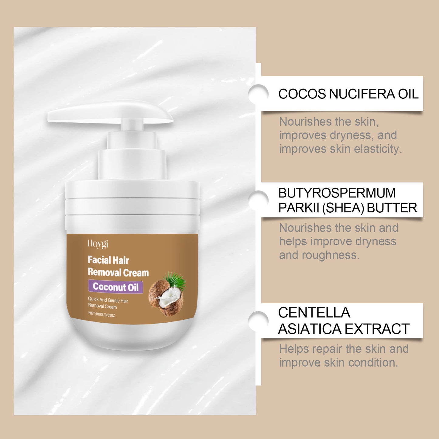 Coconut Facial Hair, Gentle Removal Cream For Men And Women