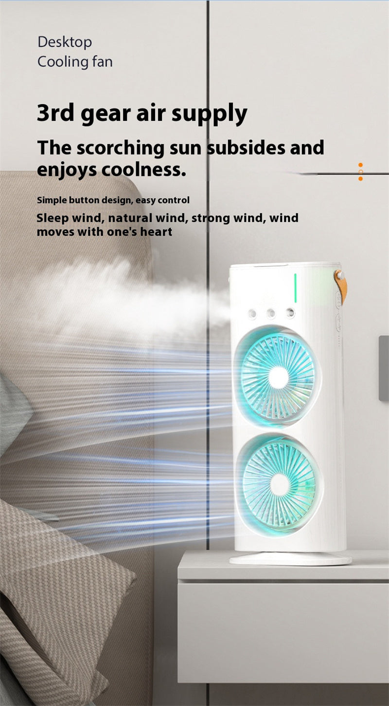 Double Spray Fan, Portable Humidifier Fan, LED Lights, Household Small Air Cooler Hydrocooling Portable Air Adjustment