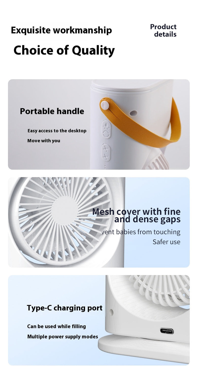 Double Spray Fan, Portable Humidifier Fan, LED Lights, Household Small Air Cooler Hydrocooling Portable Air Adjustment