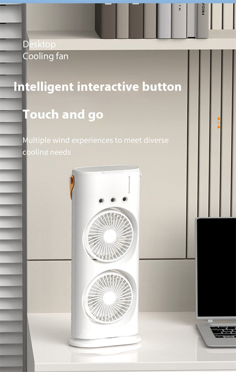 Double Spray Fan, Portable Humidifier Fan, LED Lights, Household Small Air Cooler Hydrocooling Portable Air Adjustment