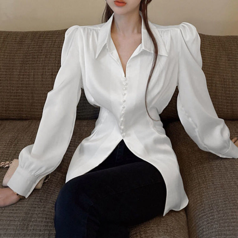 French Style, Back Bow, Satin Blouse
