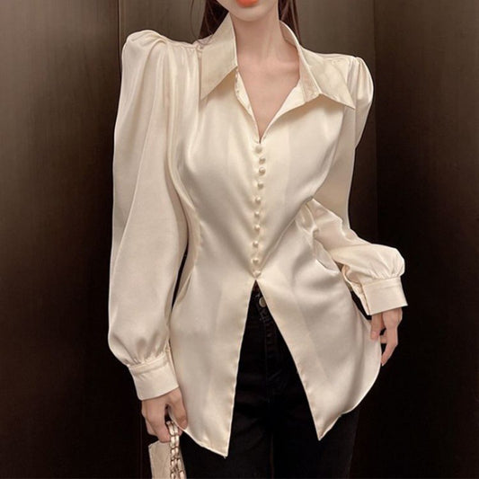 French Style, Back Bow, Satin Blouse