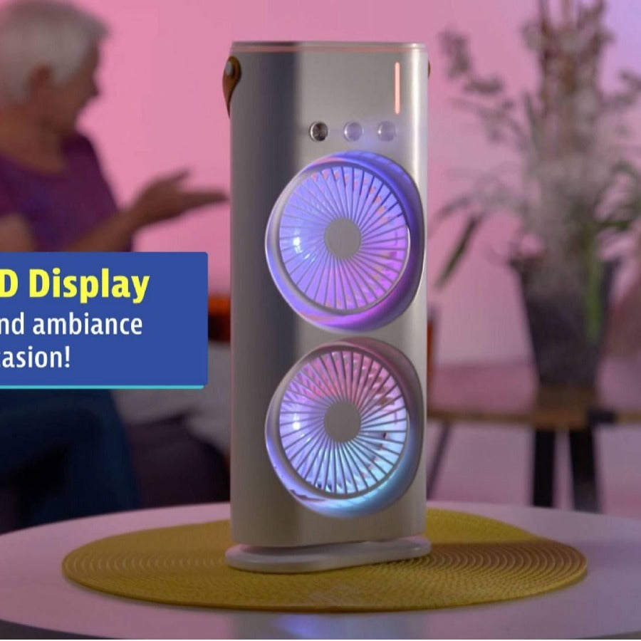 Double Spray Fan, Portable Humidifier Fan, LED Lights, Household Small Air Cooler Hydrocooling Portable Air Adjustment