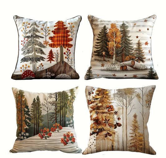 Maple Leaf Printed Pillow Covers,  Set of 4.