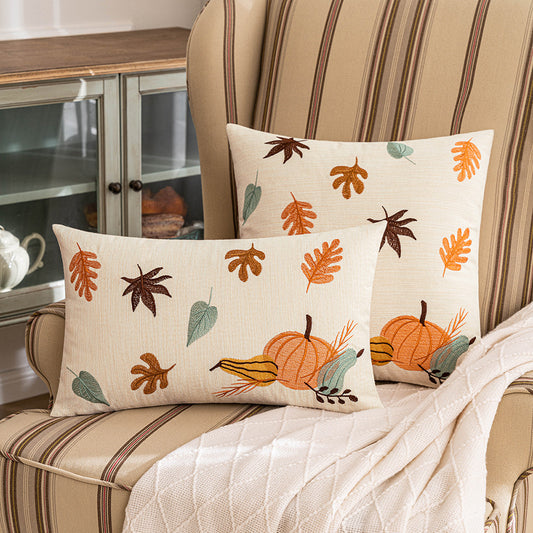 Autumn Maple Leaf, Pumpkin Embroidered Pillowcase