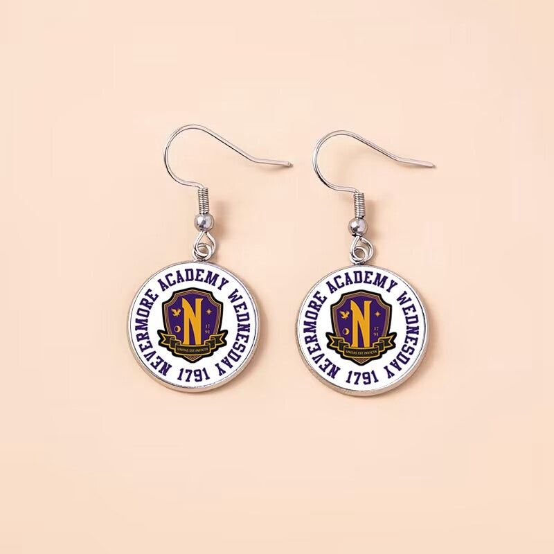 Punk Wednesday Stainless Steel, Glass Dome, Dangle Earrings