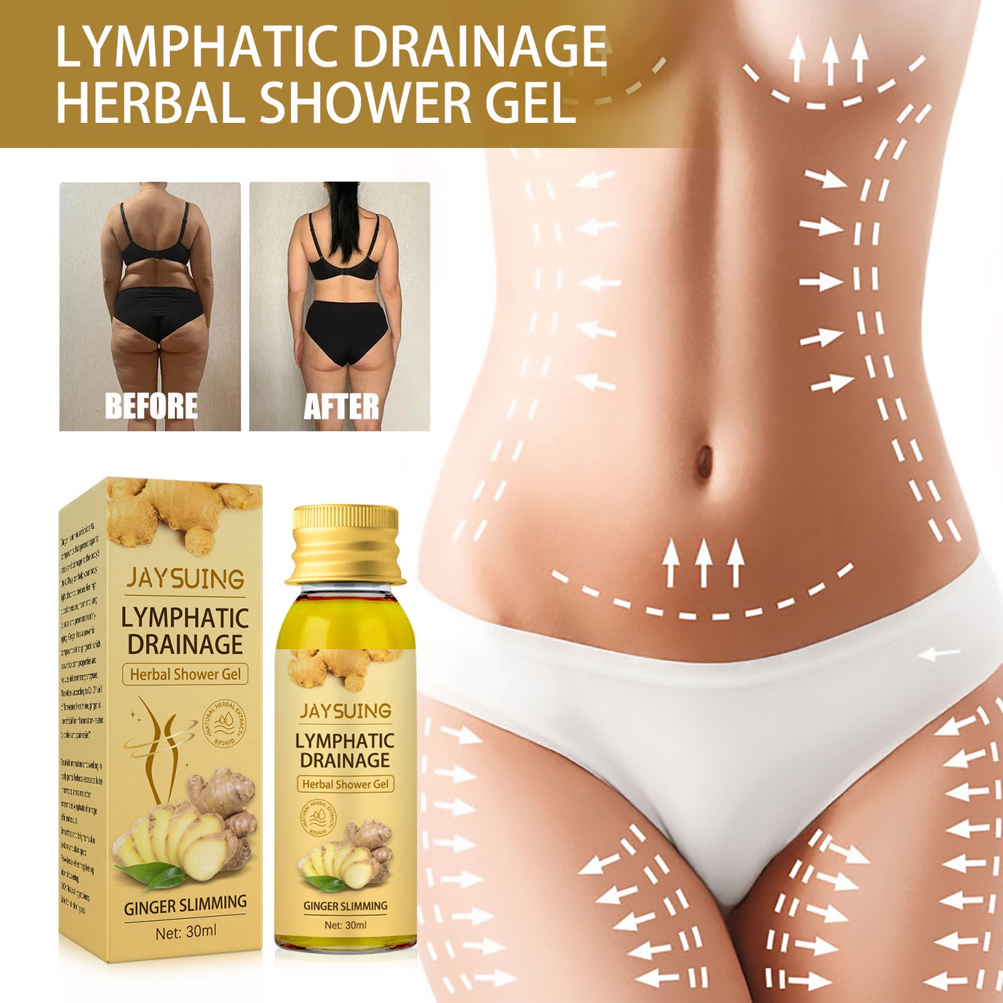 Body Shaping Shower Gel with Ginger.  Lymph Slimming Gel.