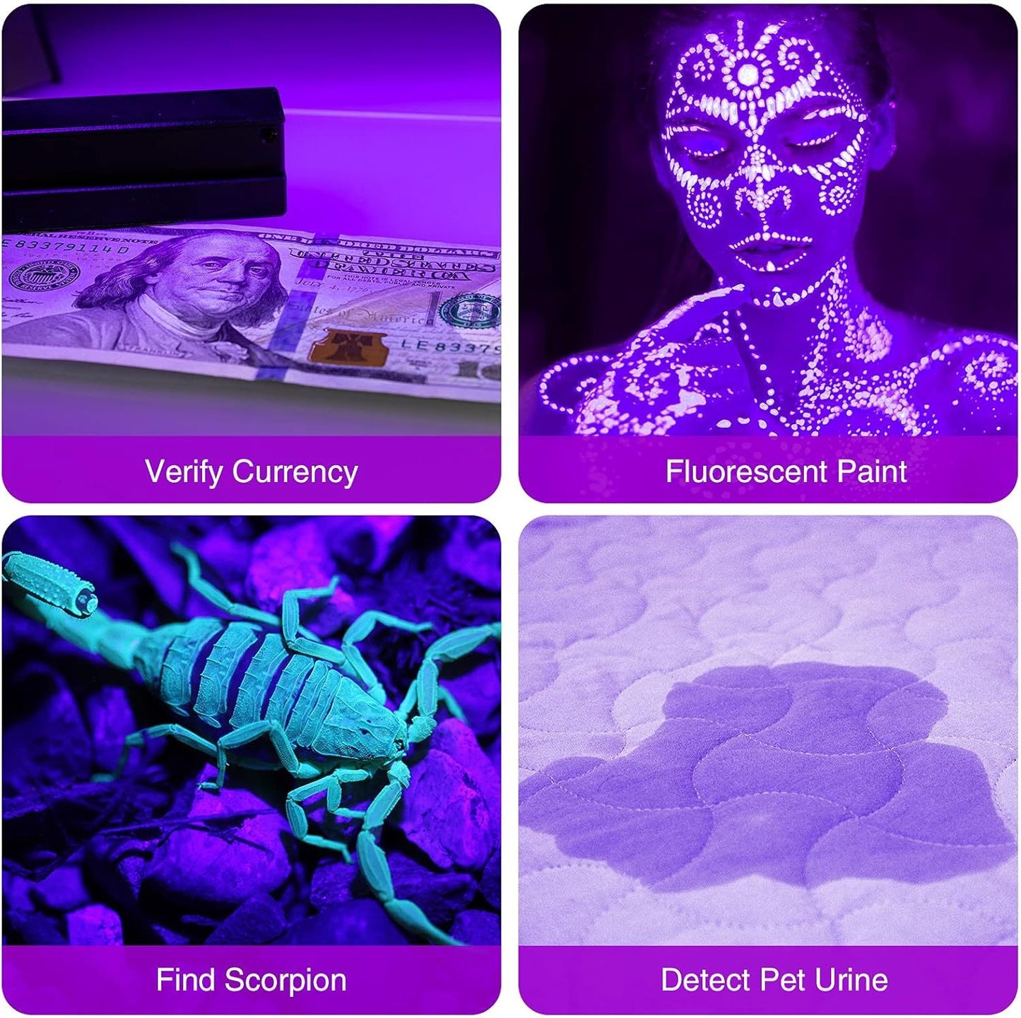 UV Flashlight LED Handheld Blacklight Flashlight Mini to Detect Bed Bugs, Scorpions.  Batteries Not Included.