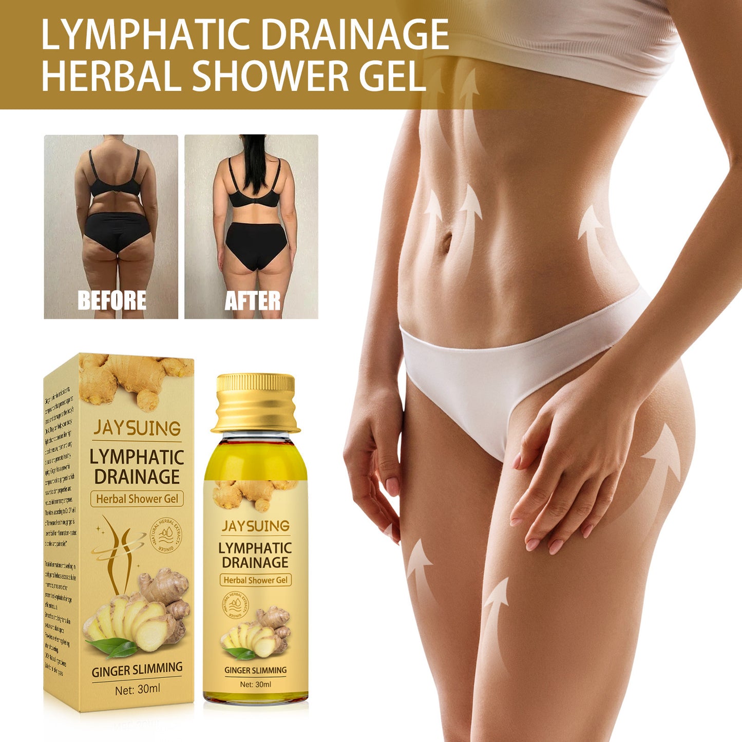 Body Shaping Shower Gel with Ginger.  Lymph Slimming Gel.