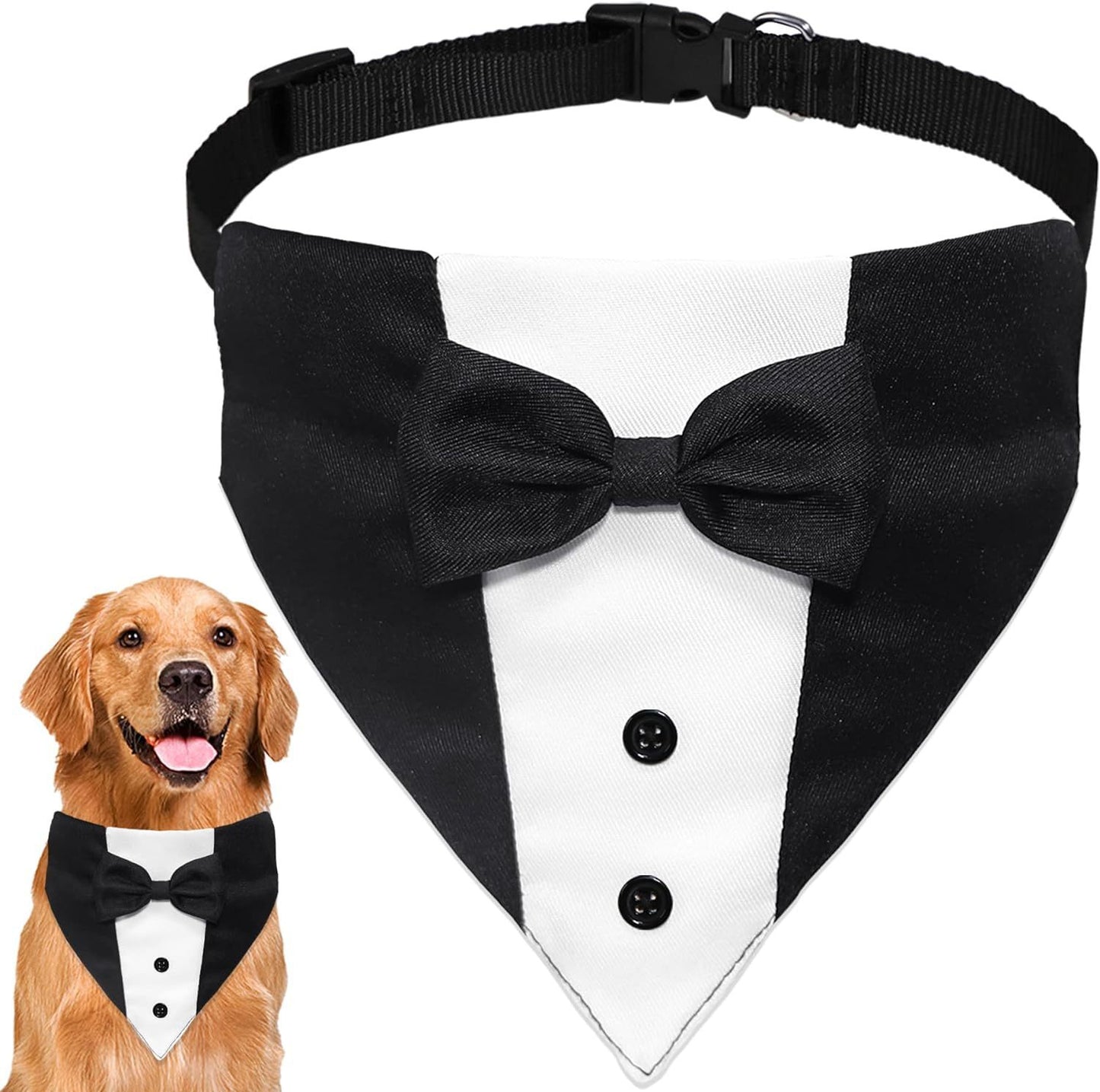 Tuxedo Suit With Bow Tie And Bandana For Dogs