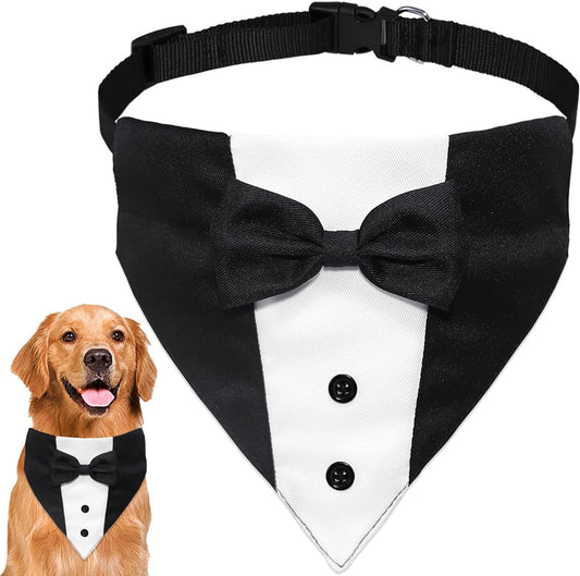 Tuxedo Suit With Bow Tie And Bandana For Dogs